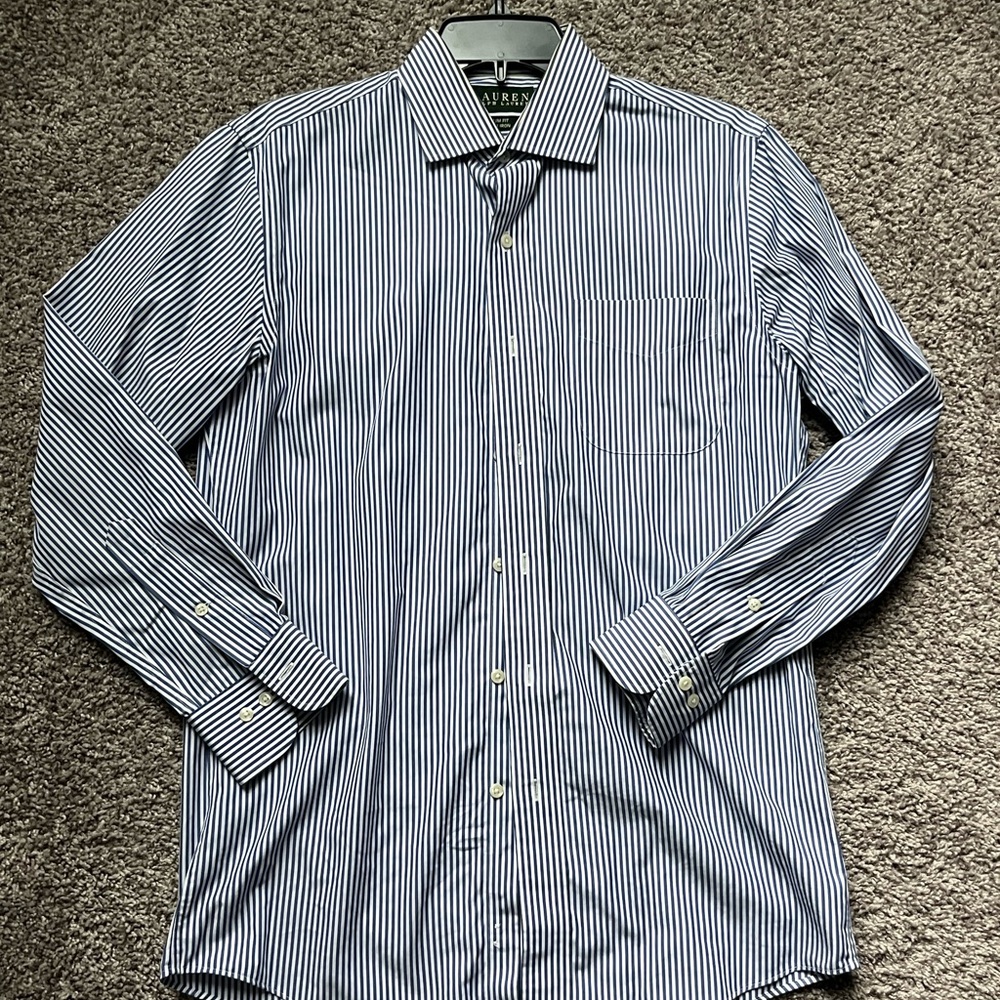 Ralph Lauren Navy and White Striped Dress Shirt